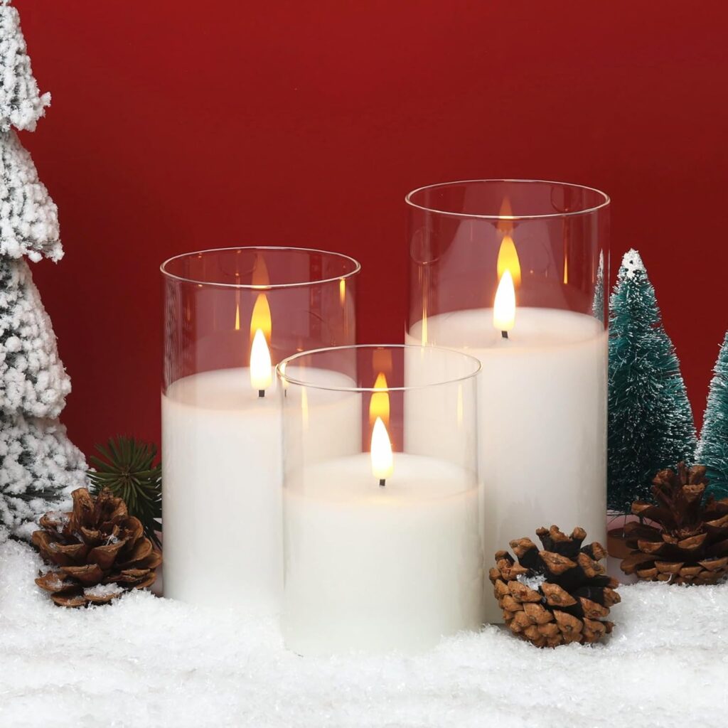 Eywamage Grey Glass Flameless Candles with Remote Battery Operated Flickering LED Pillar Candles Real Wax Wick Φ 3 H 4 5 6